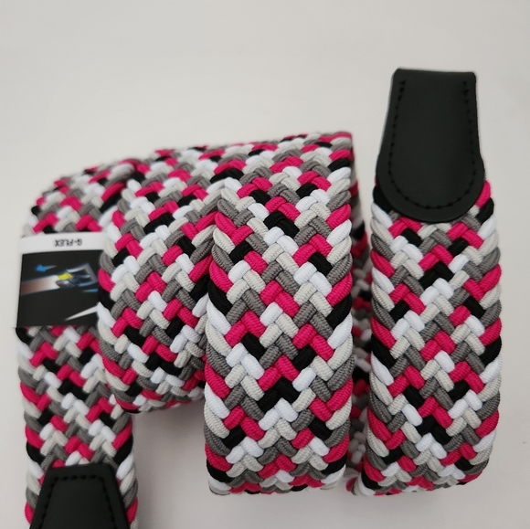Nike G Flex Large Woven Stretch Golf Belt Black Gray Pink Multi Weave Men's - Picture 2 of 8